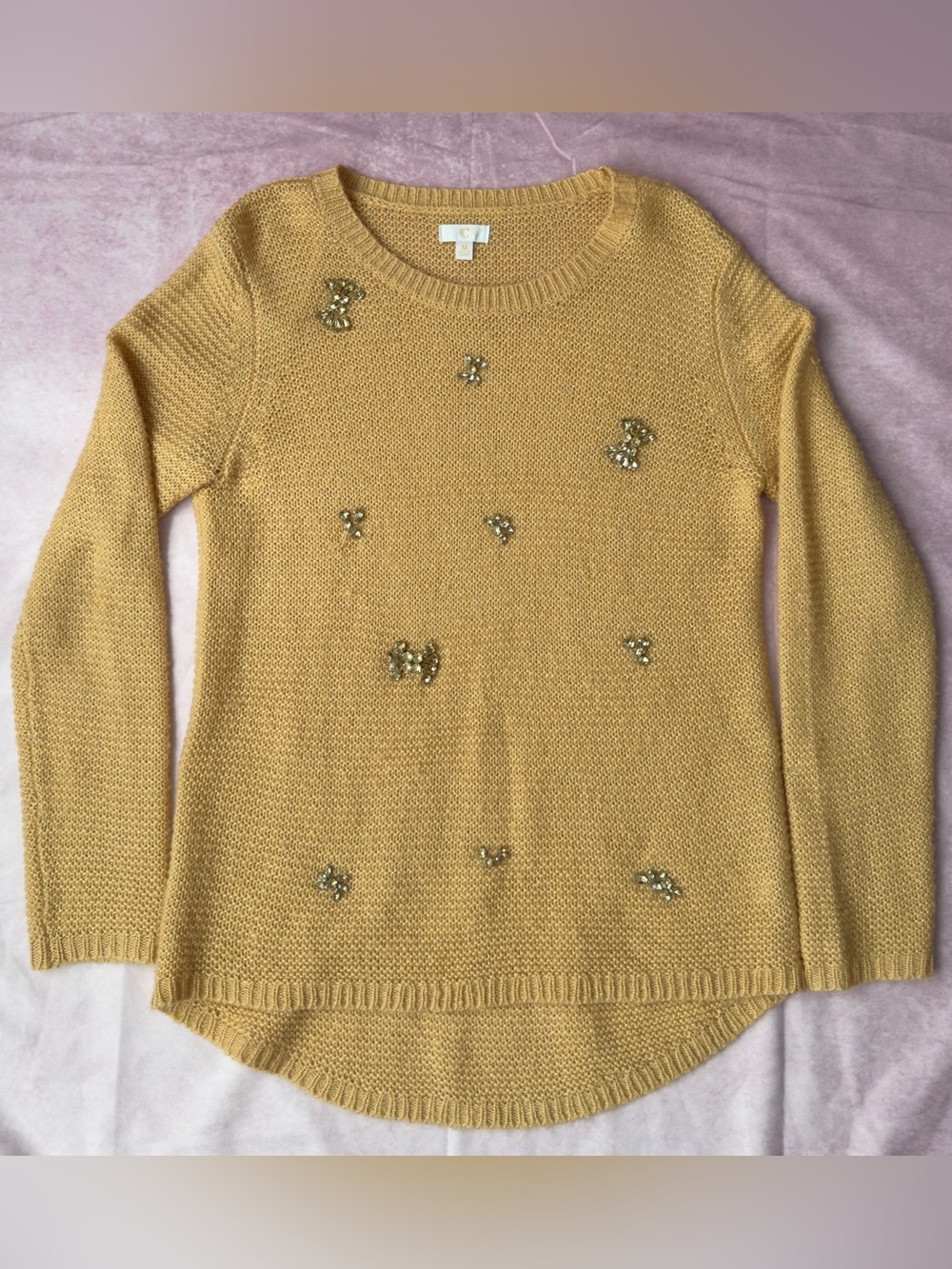C Mustard Yellow Embellished Crewneck Sweater